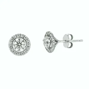 0.50 Carat Natural Diamond Halo Earrings G SI 14K White Gold