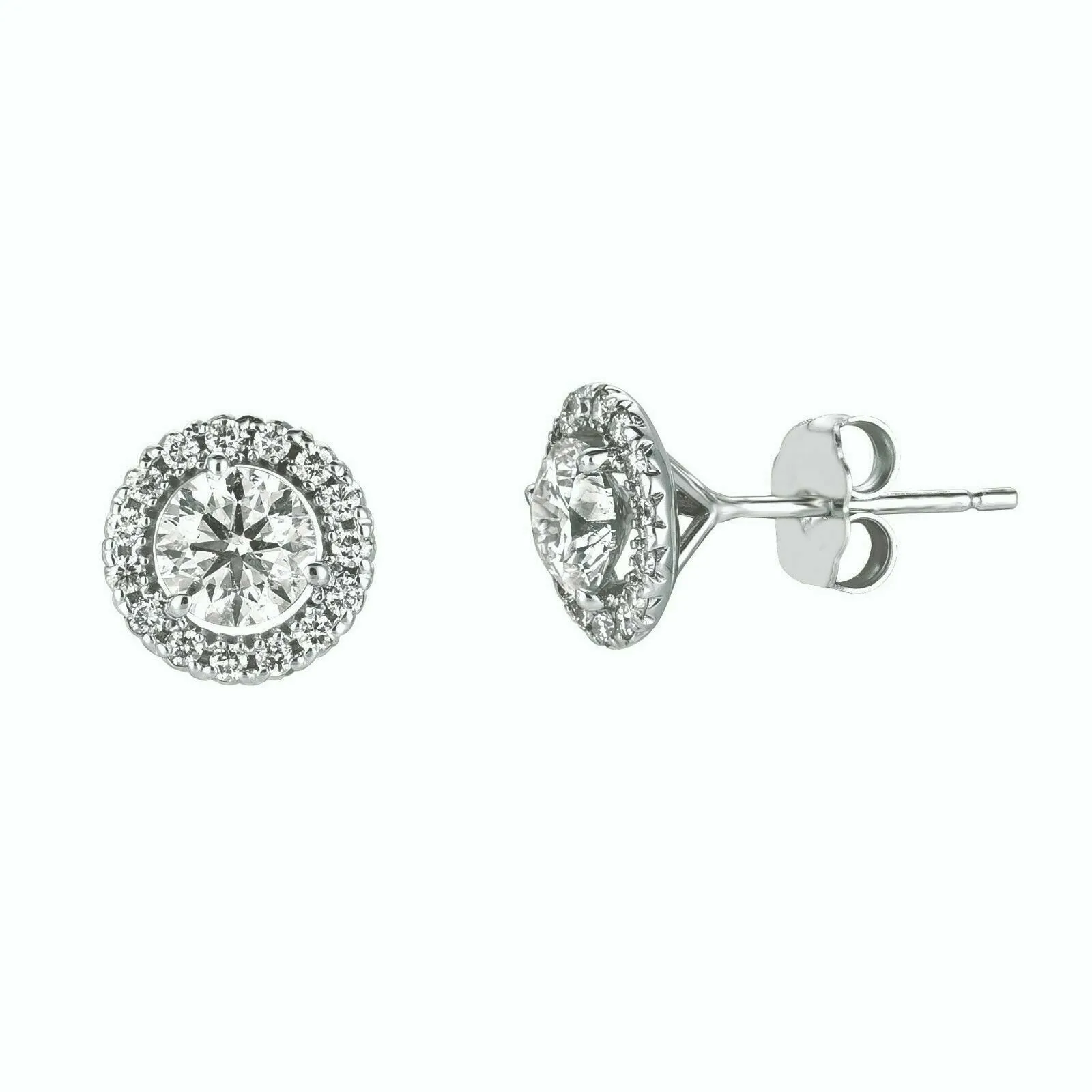 0.50 Carat Natural Diamond Halo Earrings G SI 14K White Gold
