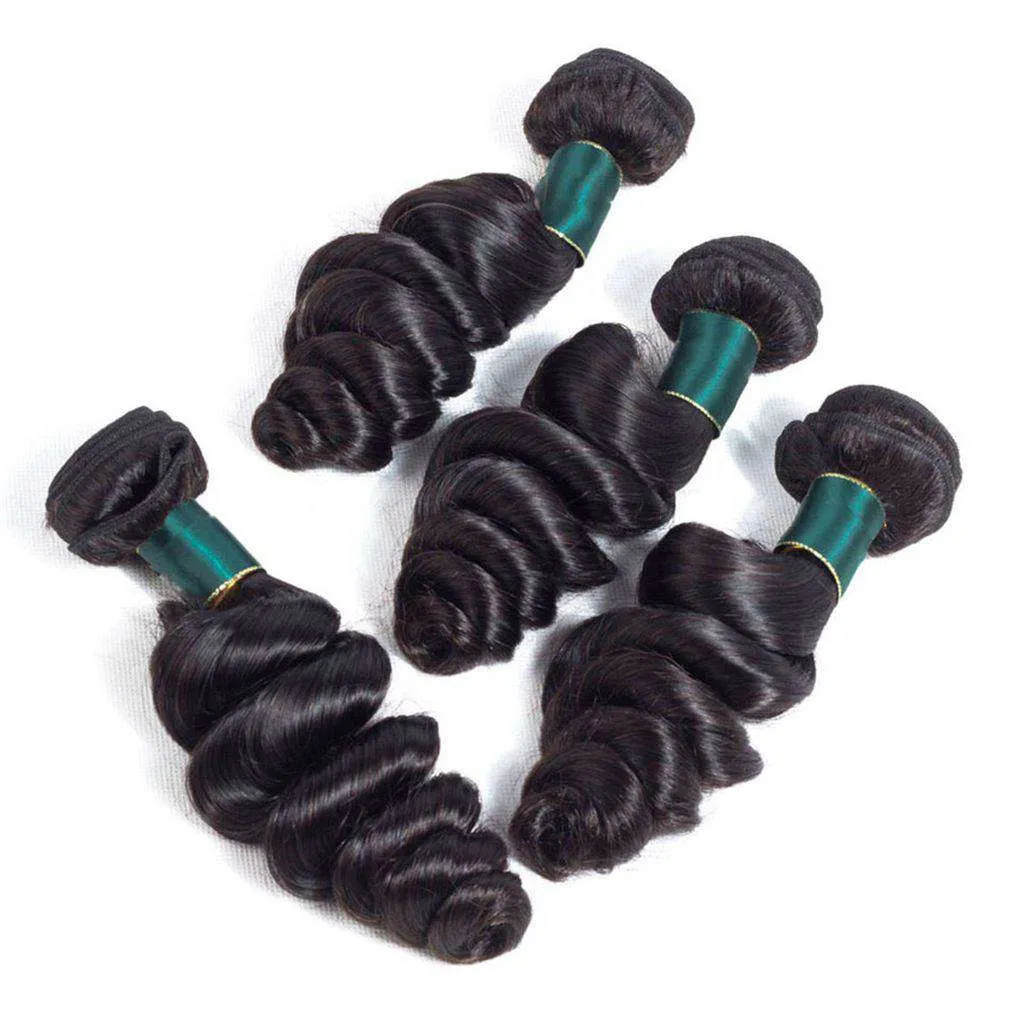10A Loose Wave Hair 4 Bundles With Closure Natural Color