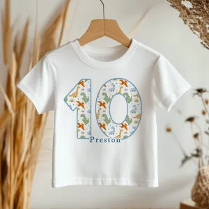 10th Birthday Dinosaur Pattern Personalised Kids T Shirt
