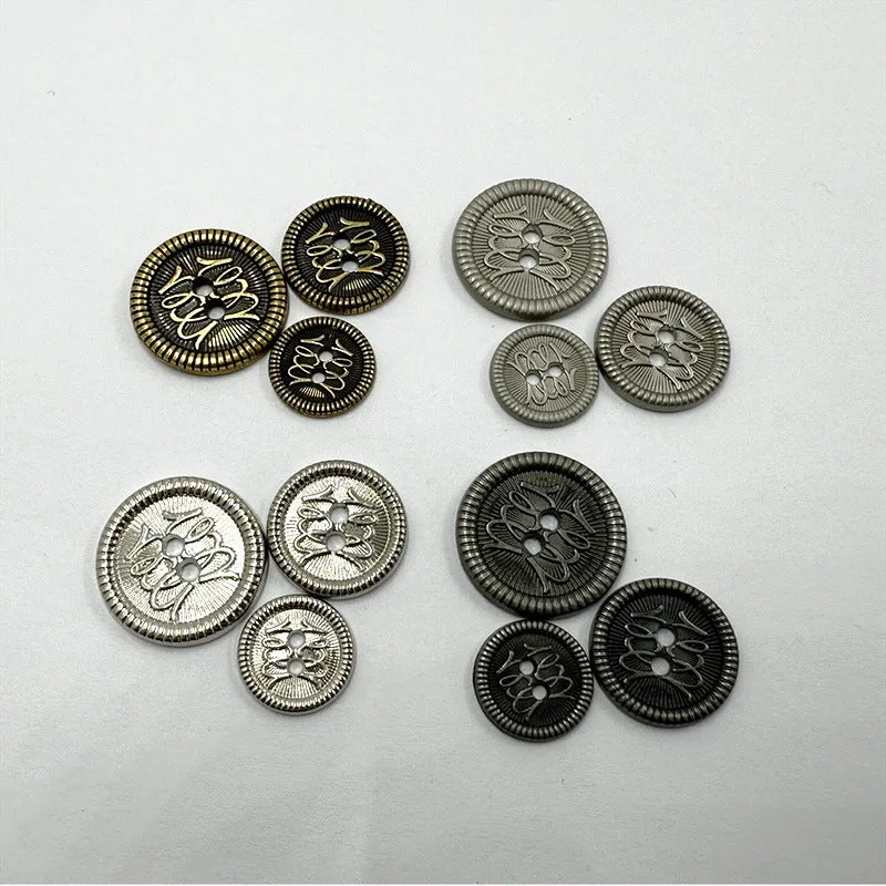12/15/18mm Vintage Metal Buttons Two Holes for Coats Jackets 96 Pack