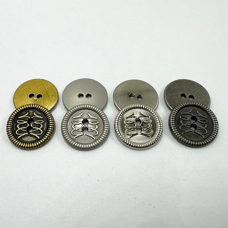 12/15/18mm Vintage Metal Buttons Two Holes for Coats Jackets 96 Pack