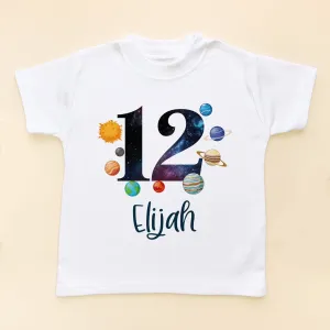 12th Birthday Solar System Personalised Space/Galaxy Kids T Shirt