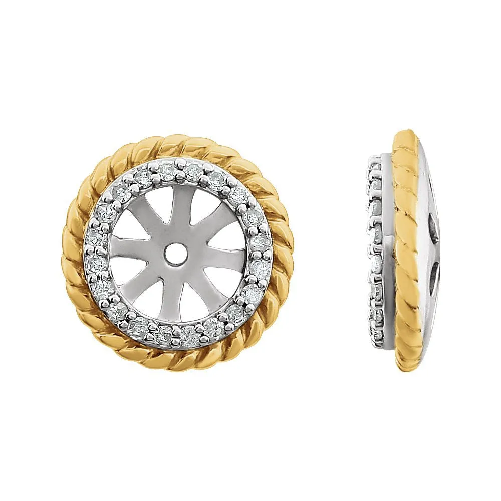 14k White Gold 14K Yellow Gold Plated 1/8 CTW Diamond Rope Earring Jackets