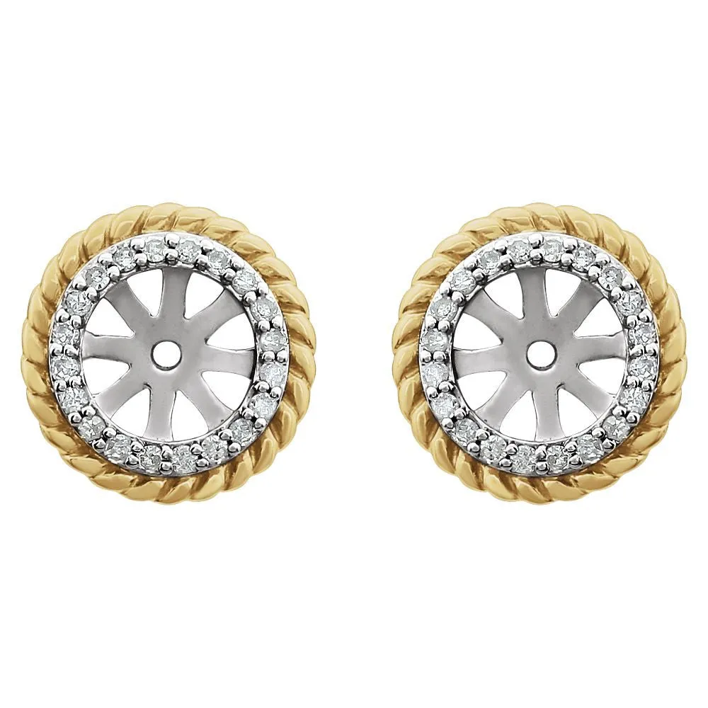 14k White Gold 14K Yellow Gold Plated 1/8 CTW Diamond Rope Earring Jackets