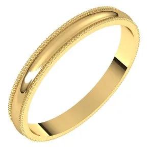 14K Yellow 2.5 mm Milgrain Half Round Light Band Size 6