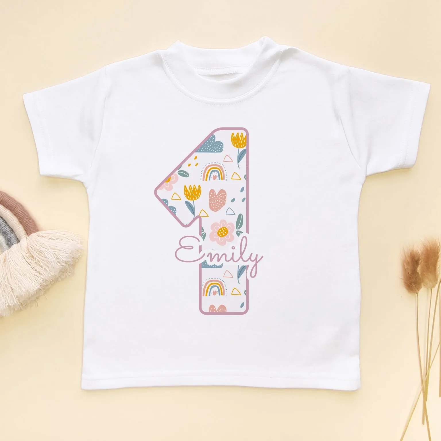 1st Birthday Boho Rainbow Theme Personalised Toddler & Kids T Shirt