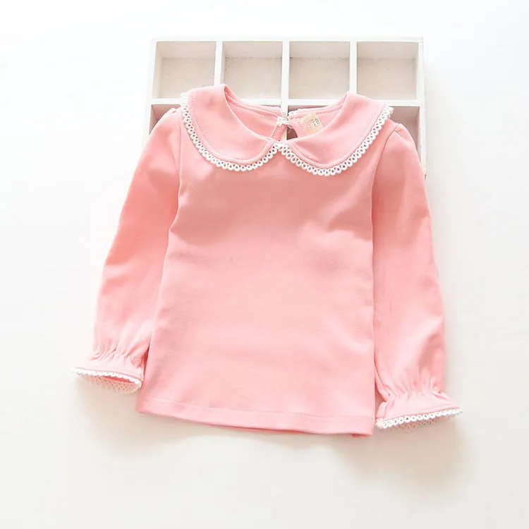 2-8Y children T-shirts for girls spring autumn cotton girls clothing fashion solid girls long sleeve shirts