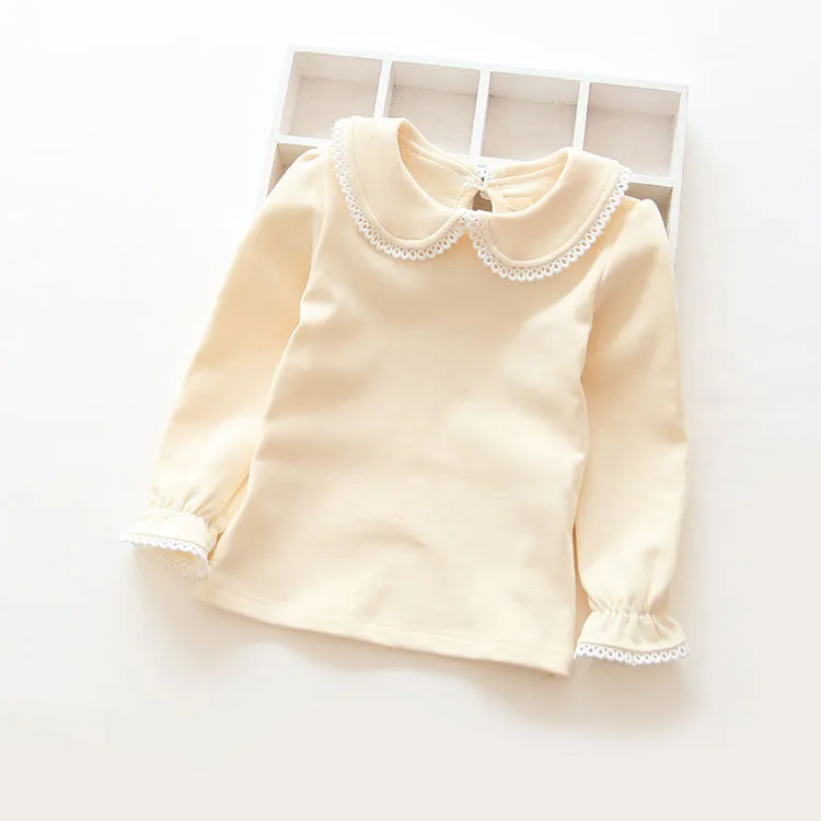2-8Y children T-shirts for girls spring autumn cotton girls clothing fashion solid girls long sleeve shirts