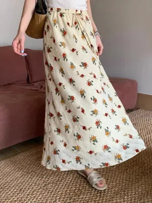 2024 Boho Maxi Skirt High Waist Floral Printed Hippie Rose Chic