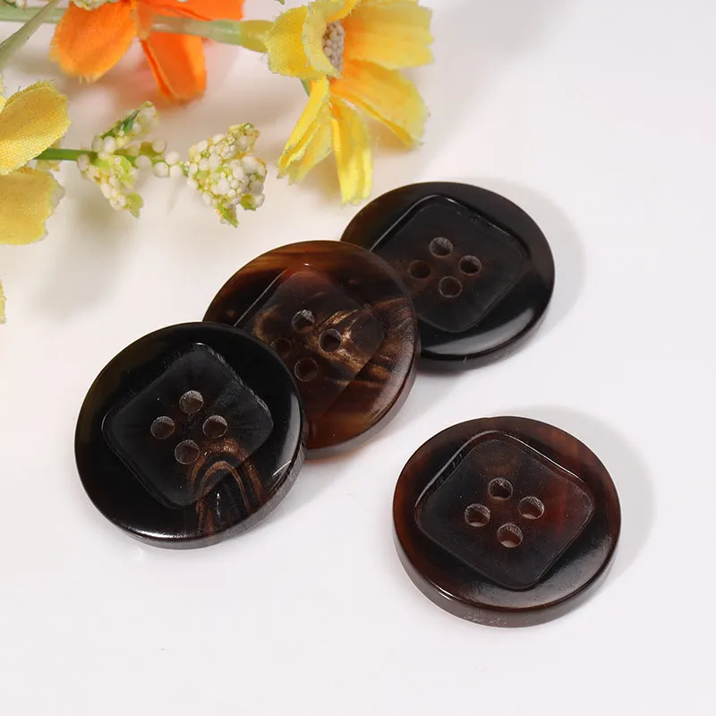 23mm Coffee-Colored Square Four-Hole Horn Buttons