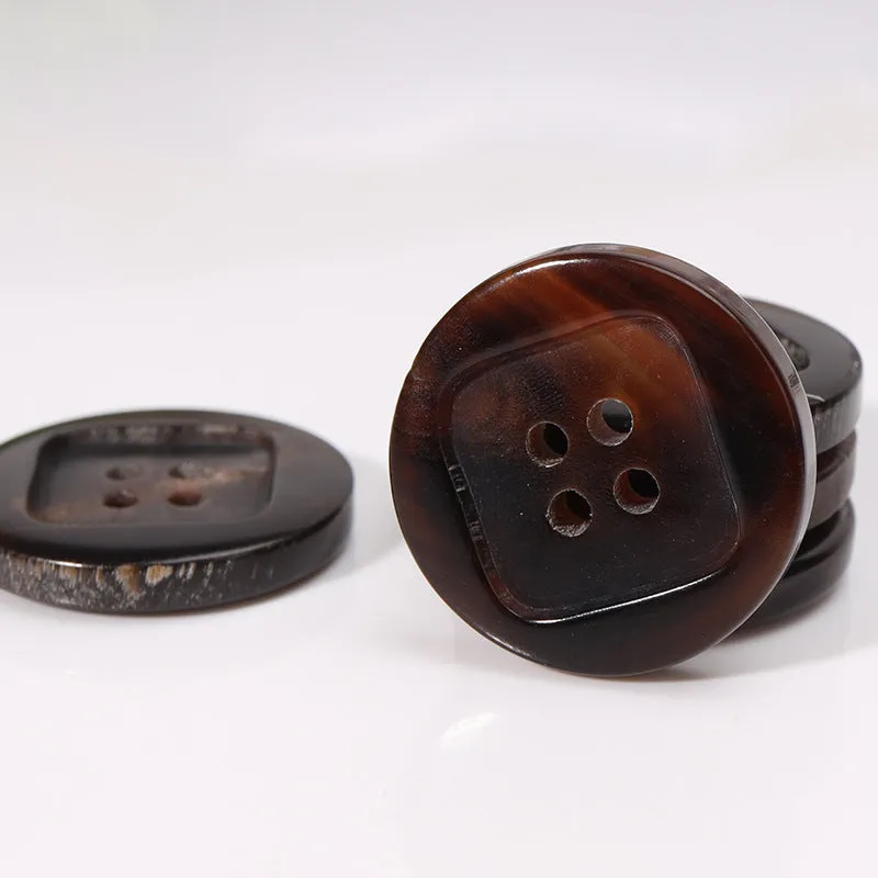 23mm Coffee-Colored Square Four-Hole Horn Buttons