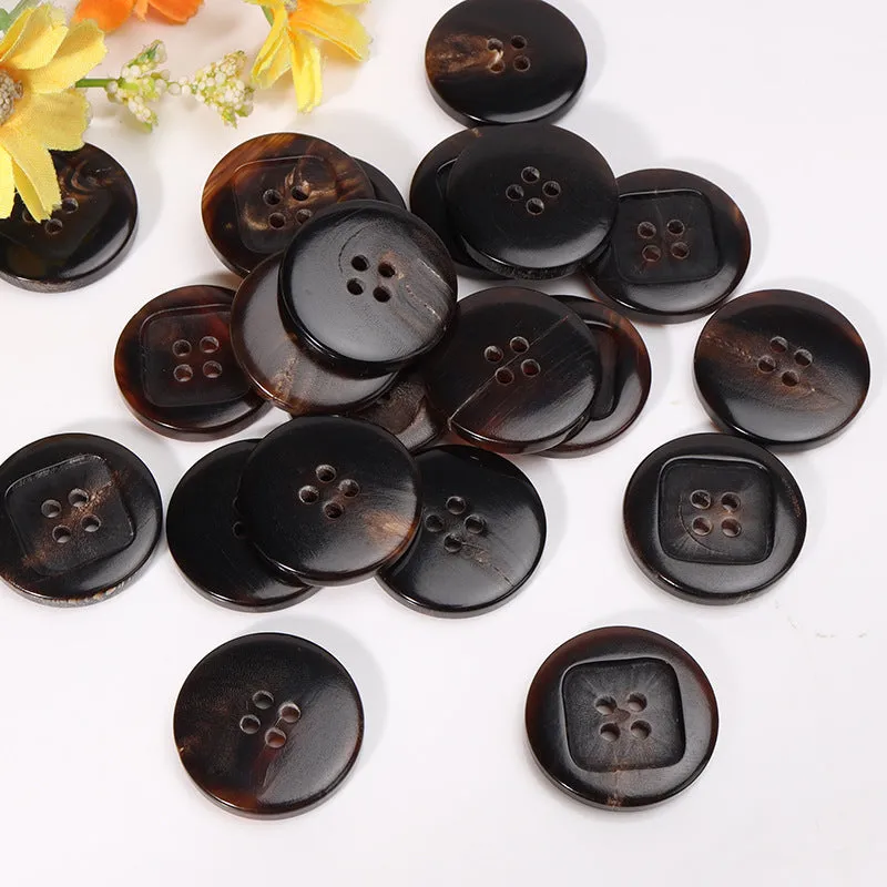 23mm Coffee-Colored Square Four-Hole Horn Buttons