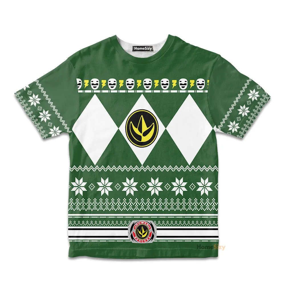 3D Green MIGHTY MORPHIN Power Ranger Ugly Custom Cosplay Costume Kid Tshirt QT306019Hc