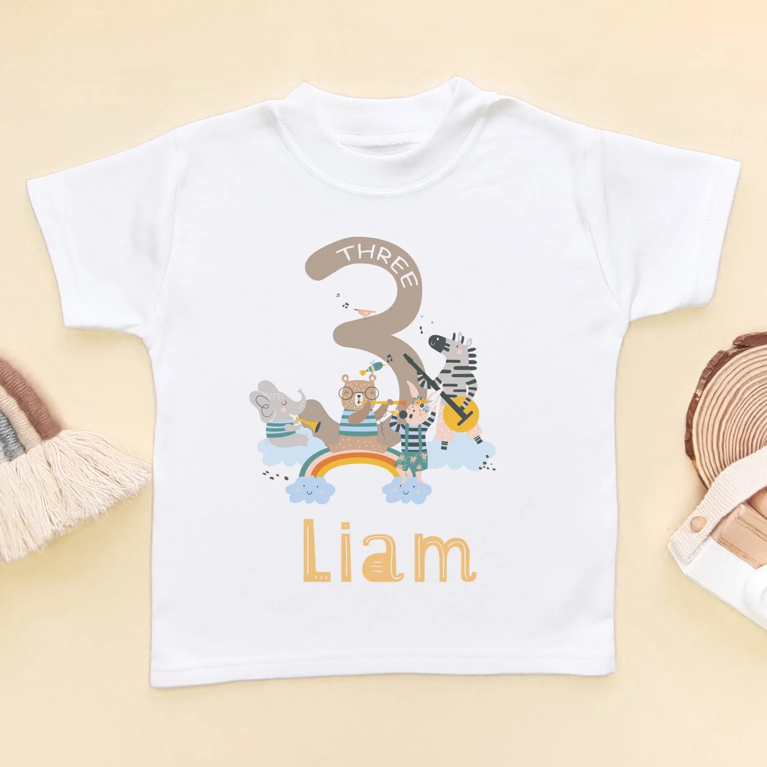 3rd Birthday Animal Musicians Personalised T Shirt