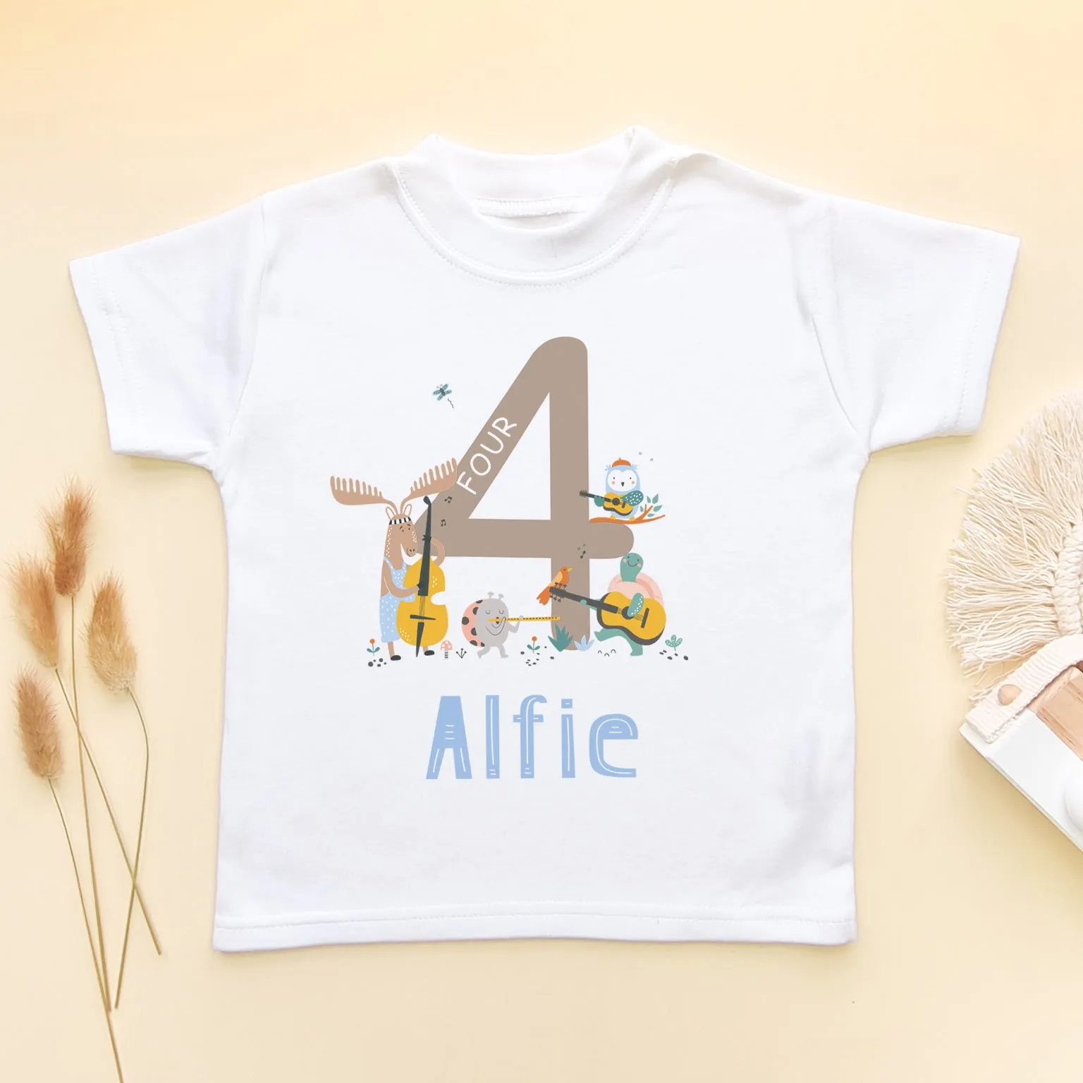 4th Birthday Animal Musicians Personalised T Shirt