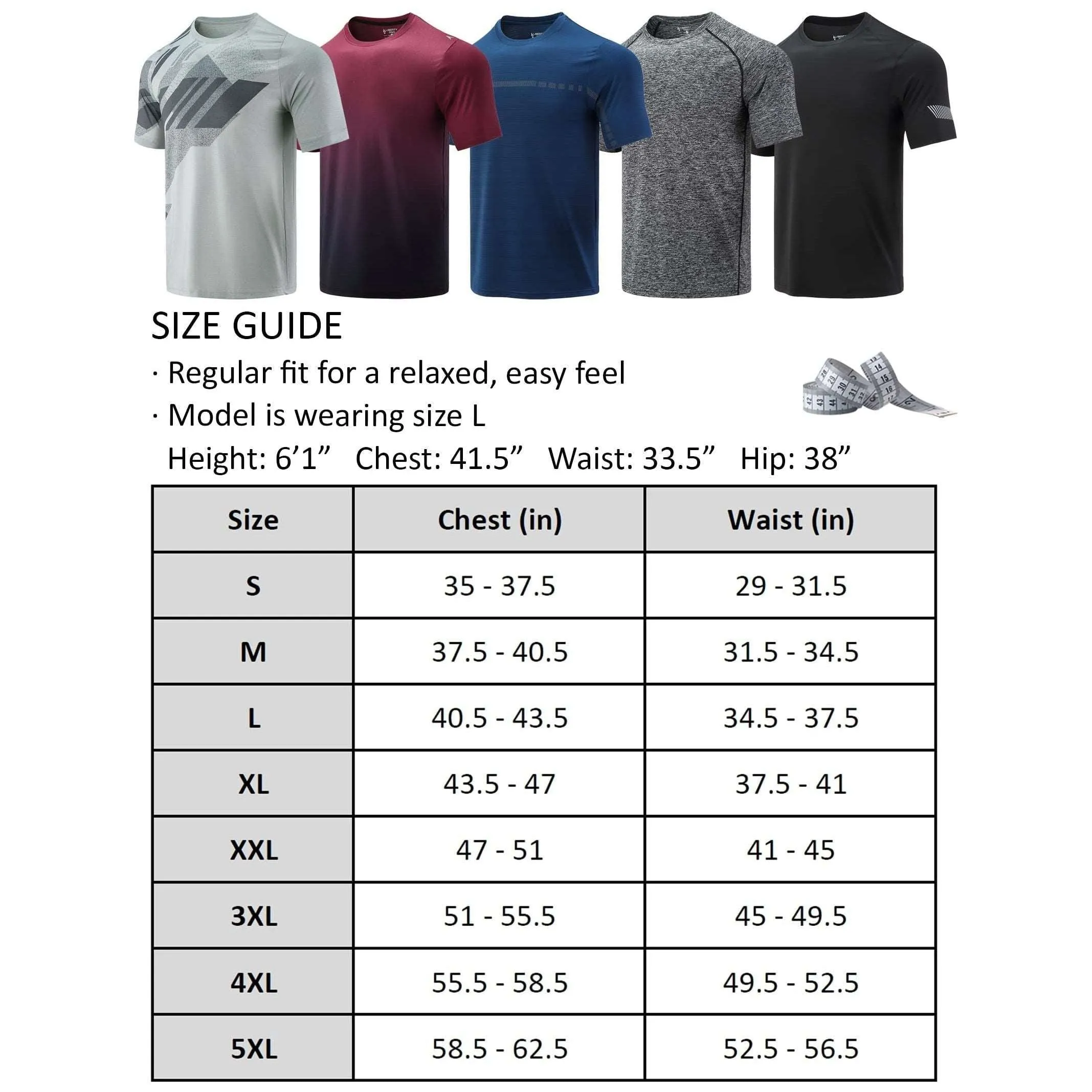 5 Pack Men’s Active Quick Dry Crew Neck T Shirts | Athletic Running Gym Workout Short Sleeve Tee Tops Bulk