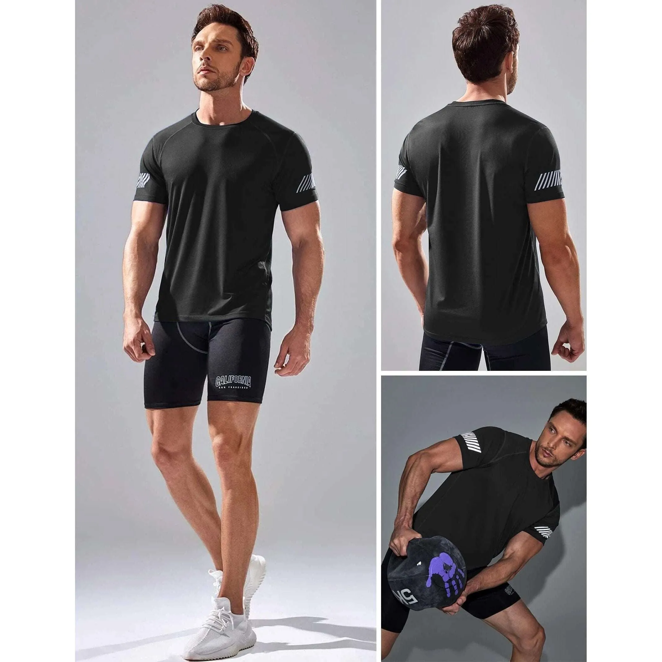 5 Pack Men’s Active Quick Dry Crew Neck T Shirts | Athletic Running Gym Workout Short Sleeve Tee Tops Bulk