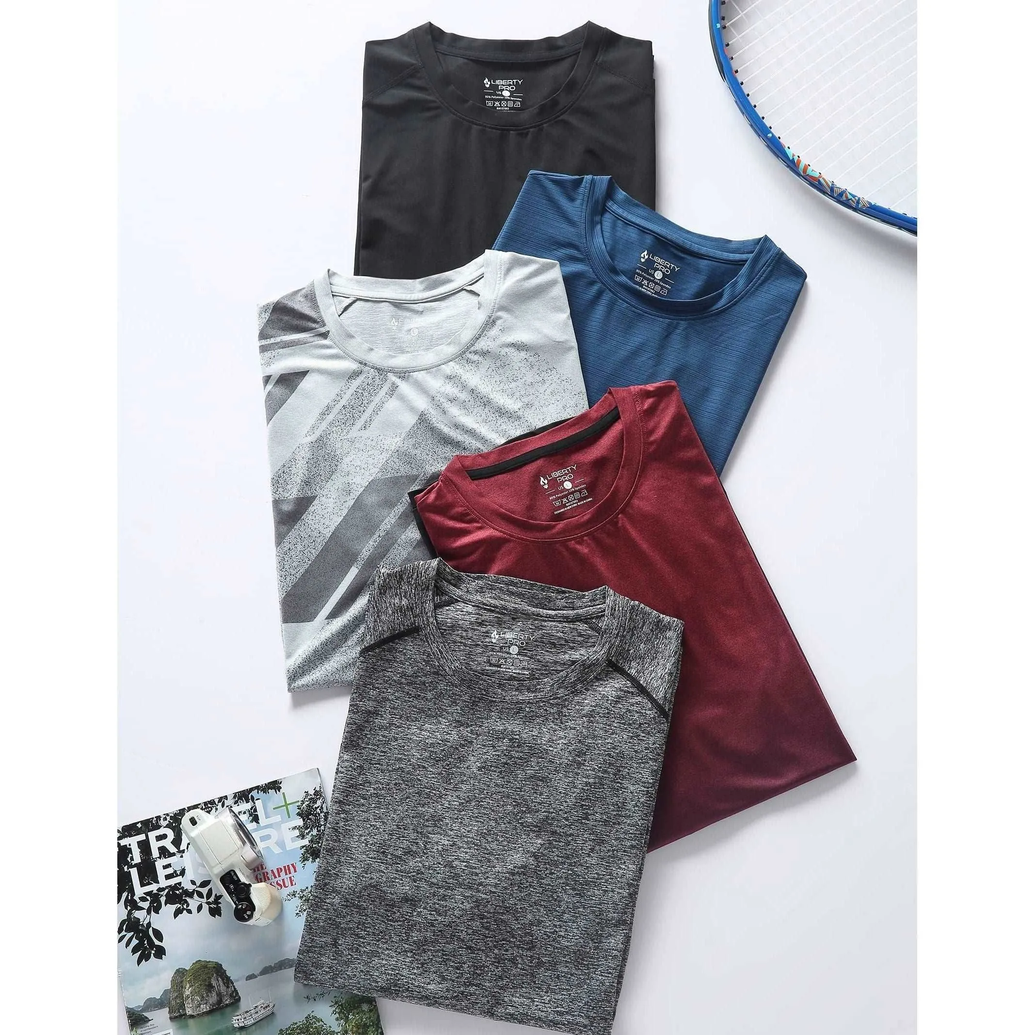 5 Pack Men’s Active Quick Dry Crew Neck T Shirts | Athletic Running Gym Workout Short Sleeve Tee Tops Bulk