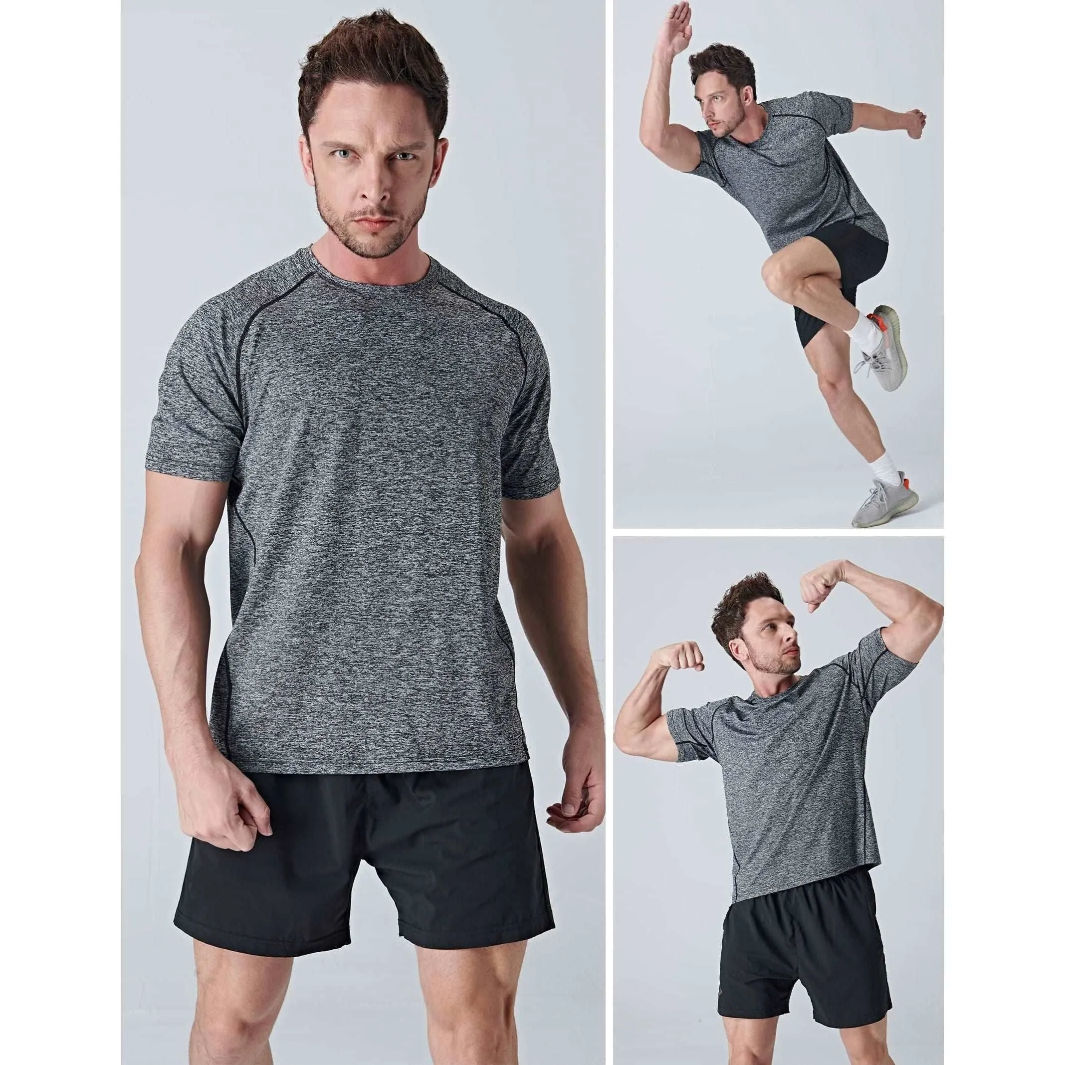 5 Pack Men’s Active Quick Dry Crew Neck T Shirts | Athletic Running Gym Workout Short Sleeve Tee Tops Bulk