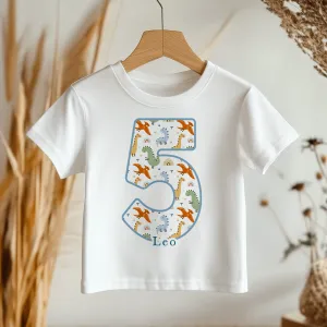 5th Birthday Dinosaur Pattern Personalised Kids T Shirt