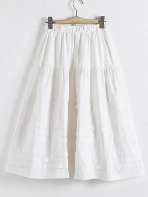 A-Line Loose Drawstring Elasticity Pleated See-Through Solid Color Split-Joint Skirts