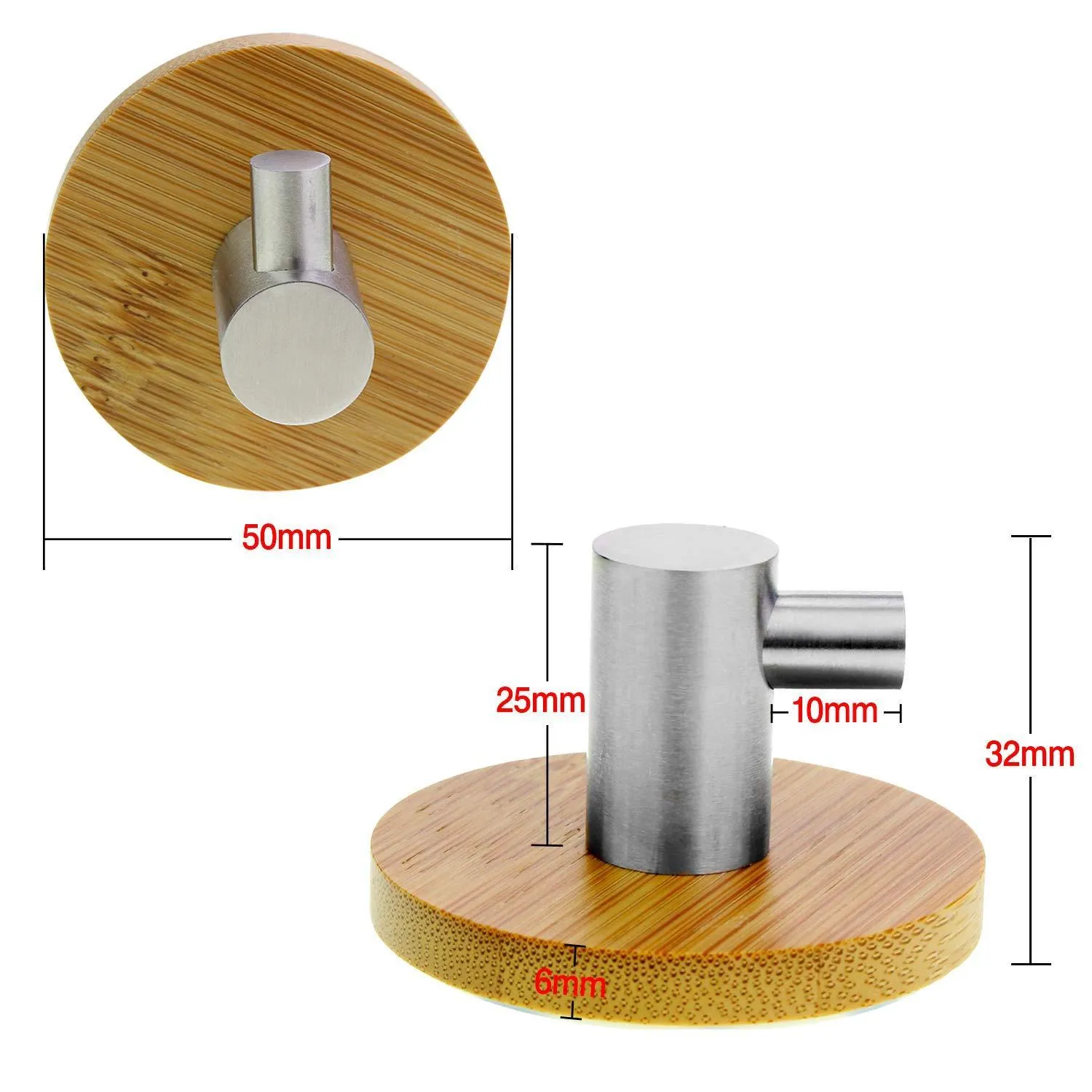 abcGoodefg Adhesive Hooks Bamboo and Stainless Steel Ultra Strong 3M Hanger Towel Hooks for Kitchen Bathrooms Lavatory Closets 4PCS