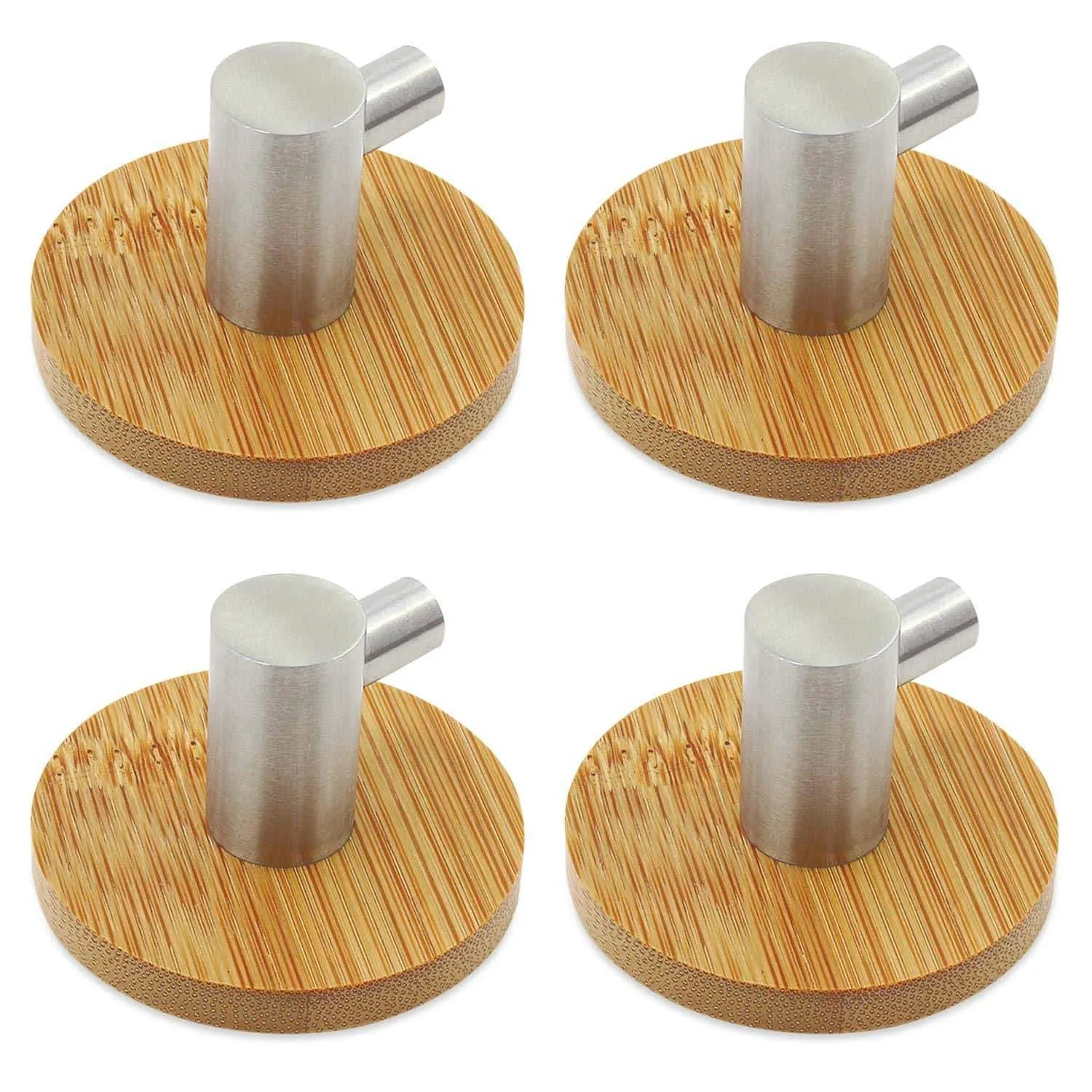 abcGoodefg Adhesive Hooks Bamboo and Stainless Steel Ultra Strong 3M Hanger Towel Hooks for Kitchen Bathrooms Lavatory Closets 4PCS