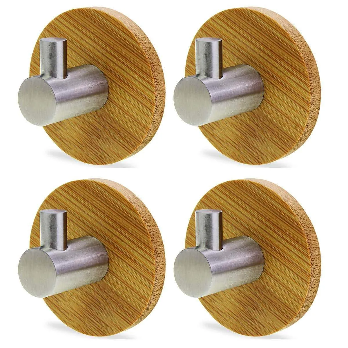 abcGoodefg Adhesive Hooks Bamboo and Stainless Steel Ultra Strong 3M Hanger Towel Hooks for Kitchen Bathrooms Lavatory Closets 4PCS