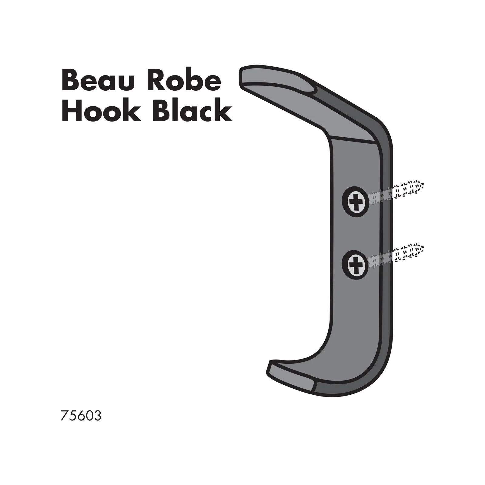 Adoored Black Wall Mount Beau Robe Hook