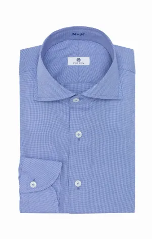 Albini Blue Micro Houndstooth Twill 365 Easy Care Fine Cotton