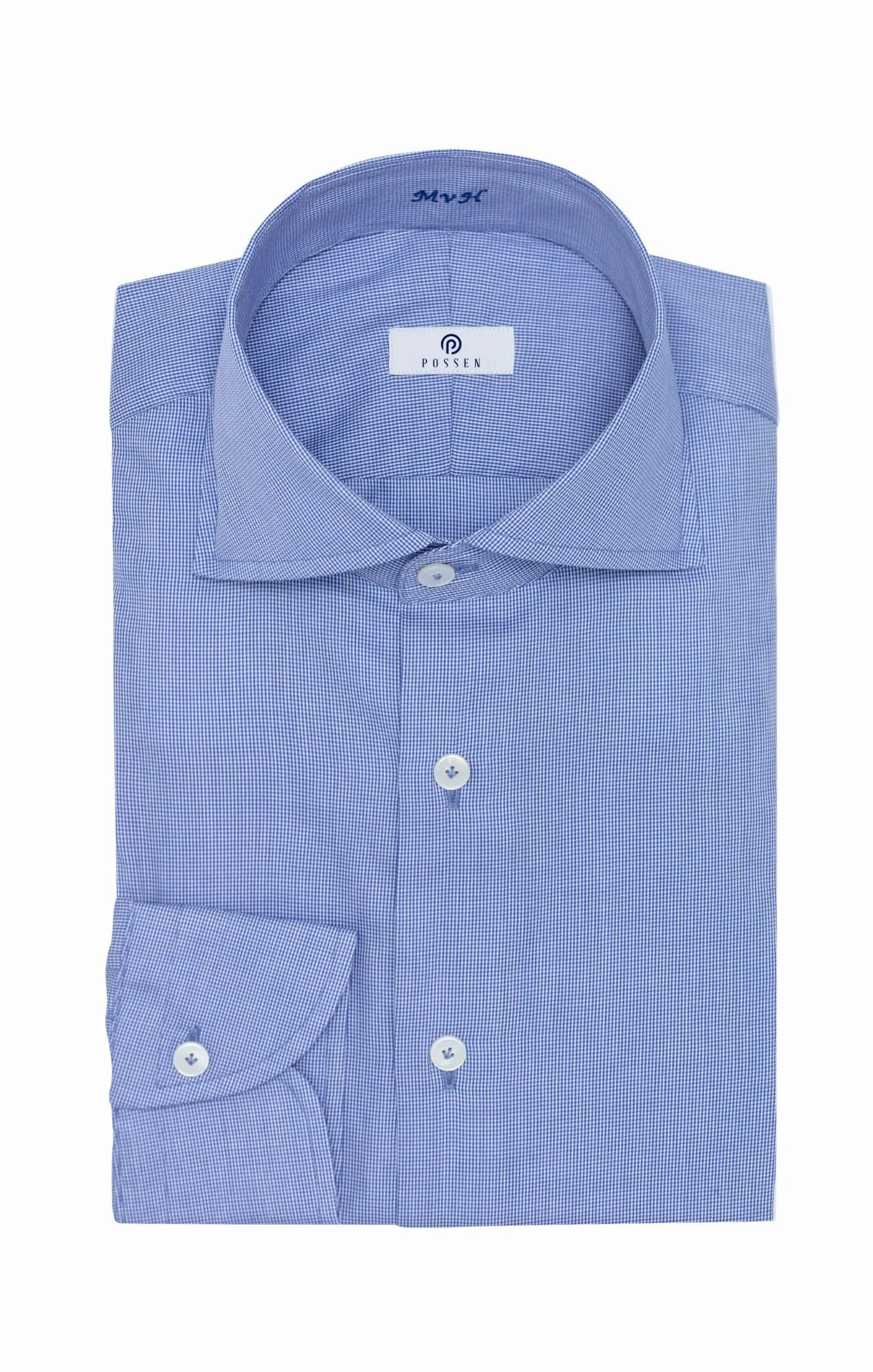 Albini Blue Micro Houndstooth Twill 365 Easy Care Fine Cotton