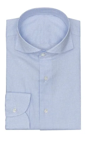 Albini Light Blue Plaid Twill 365 Easy Care Fine Cotton
