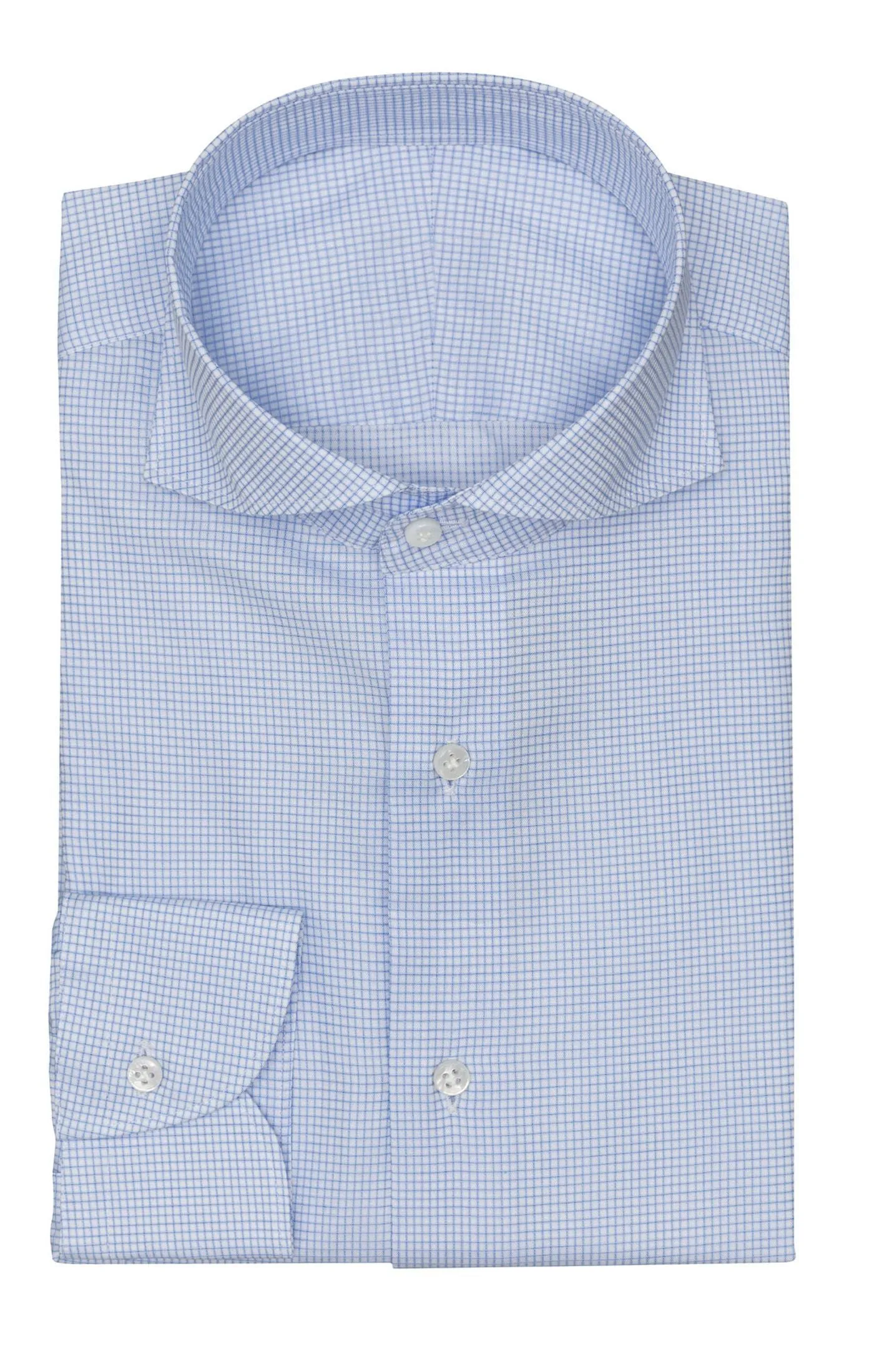 Albini Light Blue Plaid Twill 365 Easy Care Fine Cotton