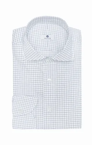 Albini Navy Blue Check Twill 365 Easy Care Fine Cotton