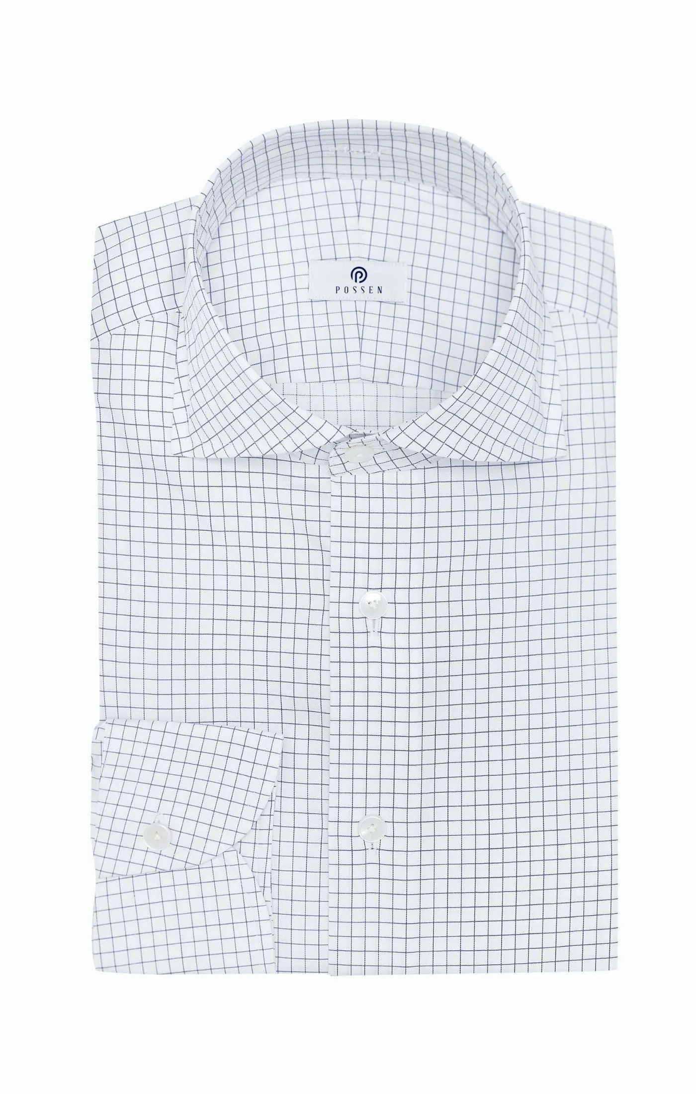 Albini Navy Blue Check Twill 365 Easy Care Fine Cotton