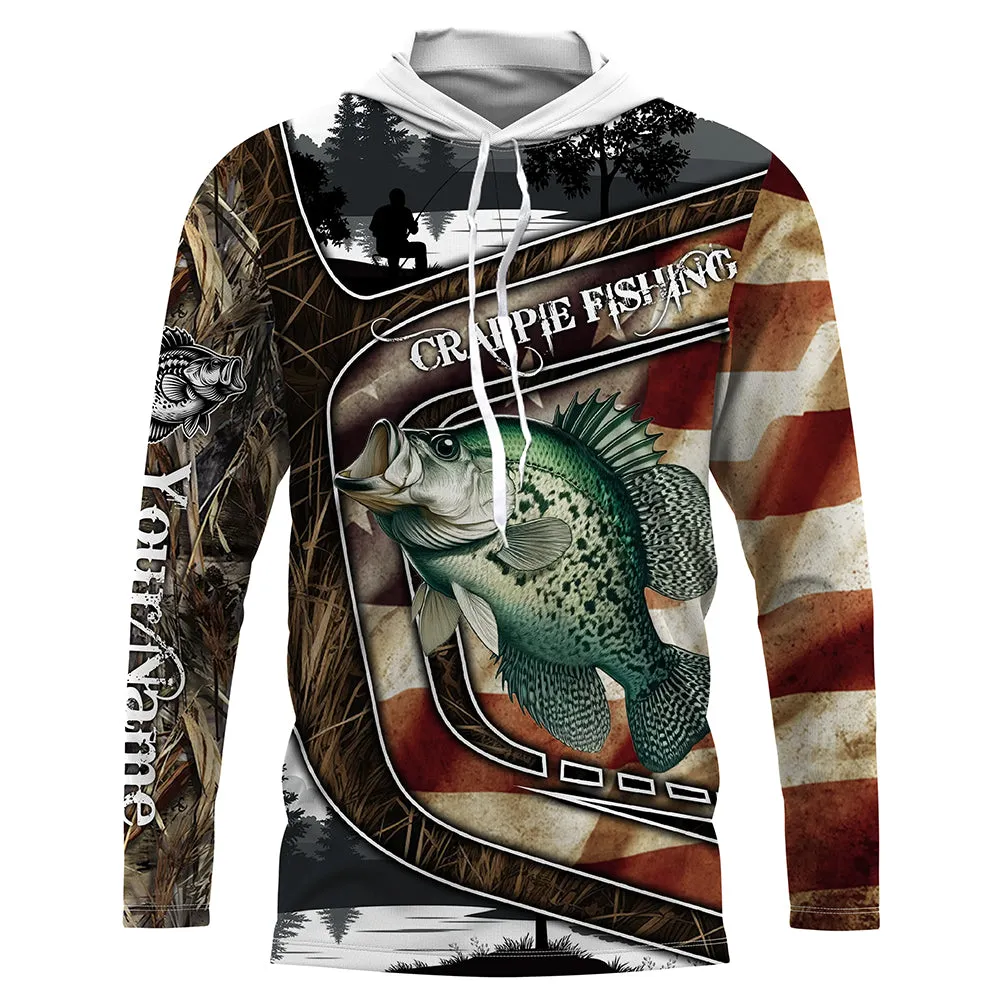 American Flag patriotic Crappie Fishing Jerseys, Custom camo Crappie fishing Long sleeve shirts NQS4858