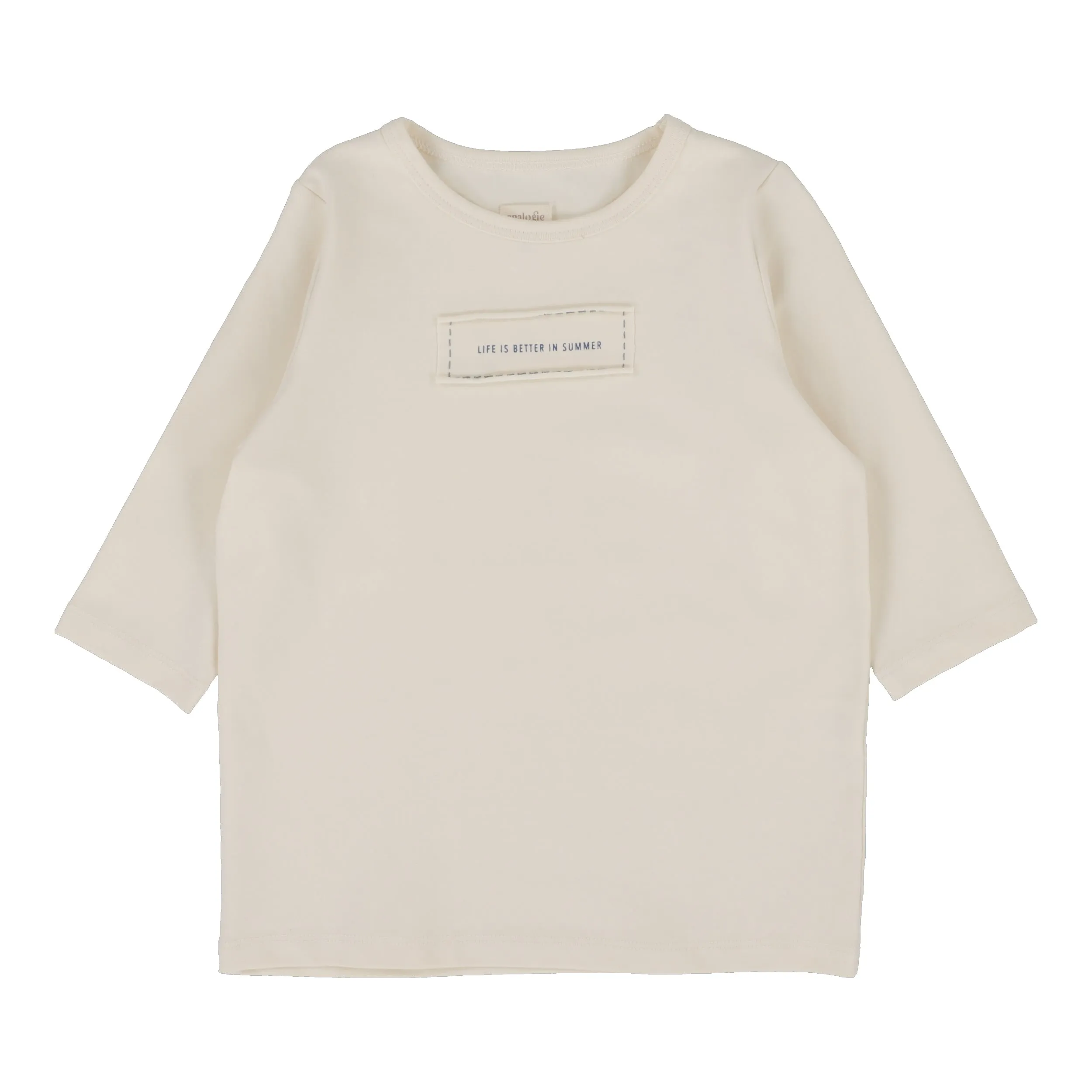 Analogie Girls Patch T-Shirt Three Quarter Sleeve - Natural (Denim Tencel Collection)
