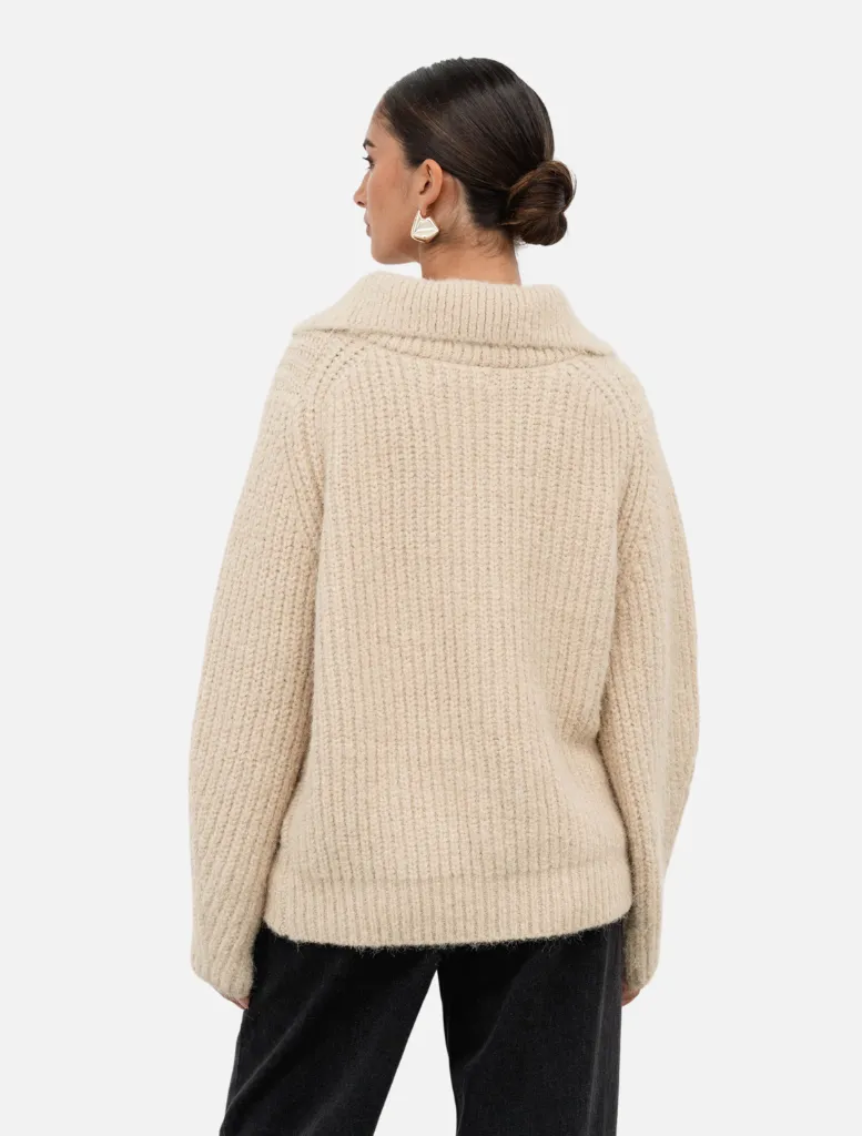 Aria Two Way Zipper Knit Cardigan - Beige
