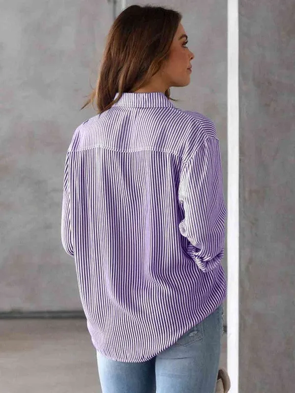 Aussie Striped Collared Shirt – Button-Up, Long Sleeve, Casual Fit
