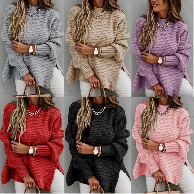 Autumn and Winter Loose and Lazy Style Long-Sleeved Pullover Knitted Sweater for Women, Warm Sweater  C-241014-5