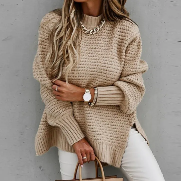 Autumn and Winter Loose and Lazy Style Long-Sleeved Pullover Knitted Sweater for Women, Warm Sweater  C-241014-5