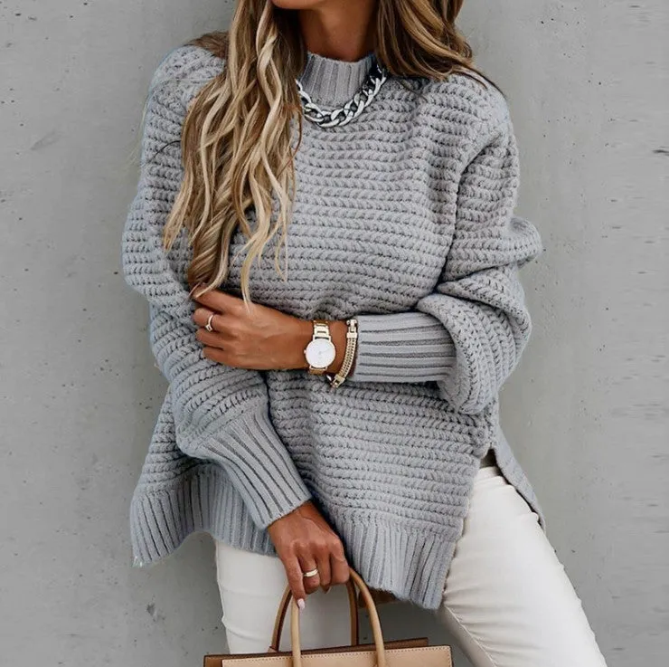 Autumn and Winter Loose and Lazy Style Long-Sleeved Pullover Knitted Sweater for Women, Warm Sweater  C-241014-5