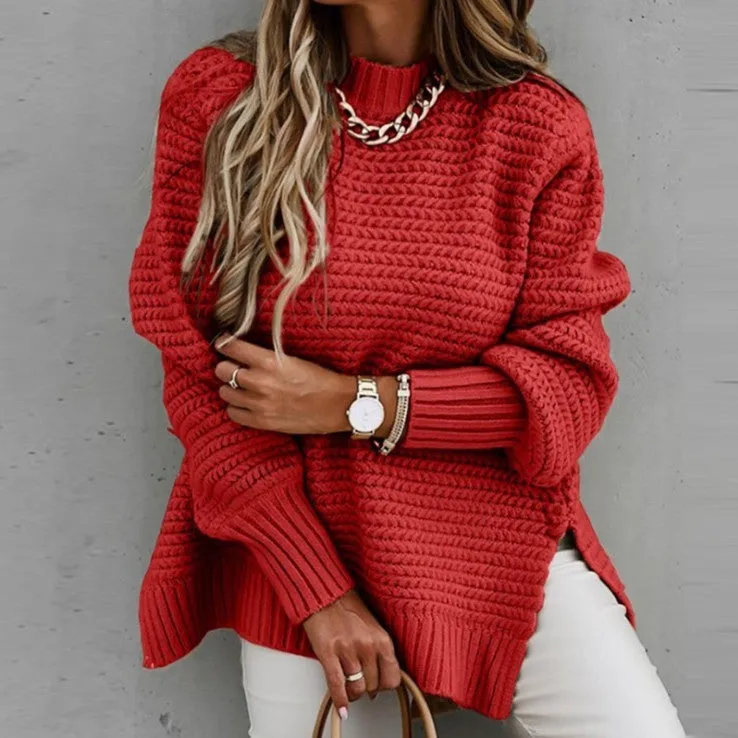 Autumn and Winter Loose and Lazy Style Long-Sleeved Pullover Knitted Sweater for Women, Warm Sweater  C-241014-5