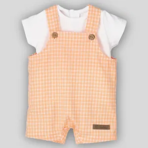 Baby Boys Peach Check Dungarees and Shirt - Calamaro 17944