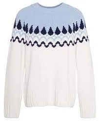 BARBOUR Kingsford Fair Isle Crewneck - Ecru/Blue Sz14