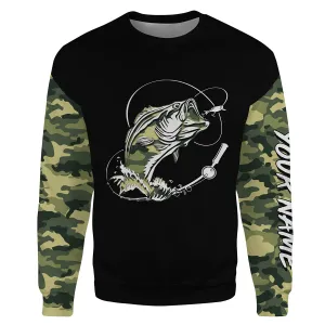 Bass Fishing tattoo green camo Custom Sweatshirt, personalized fishing gift NPQ367