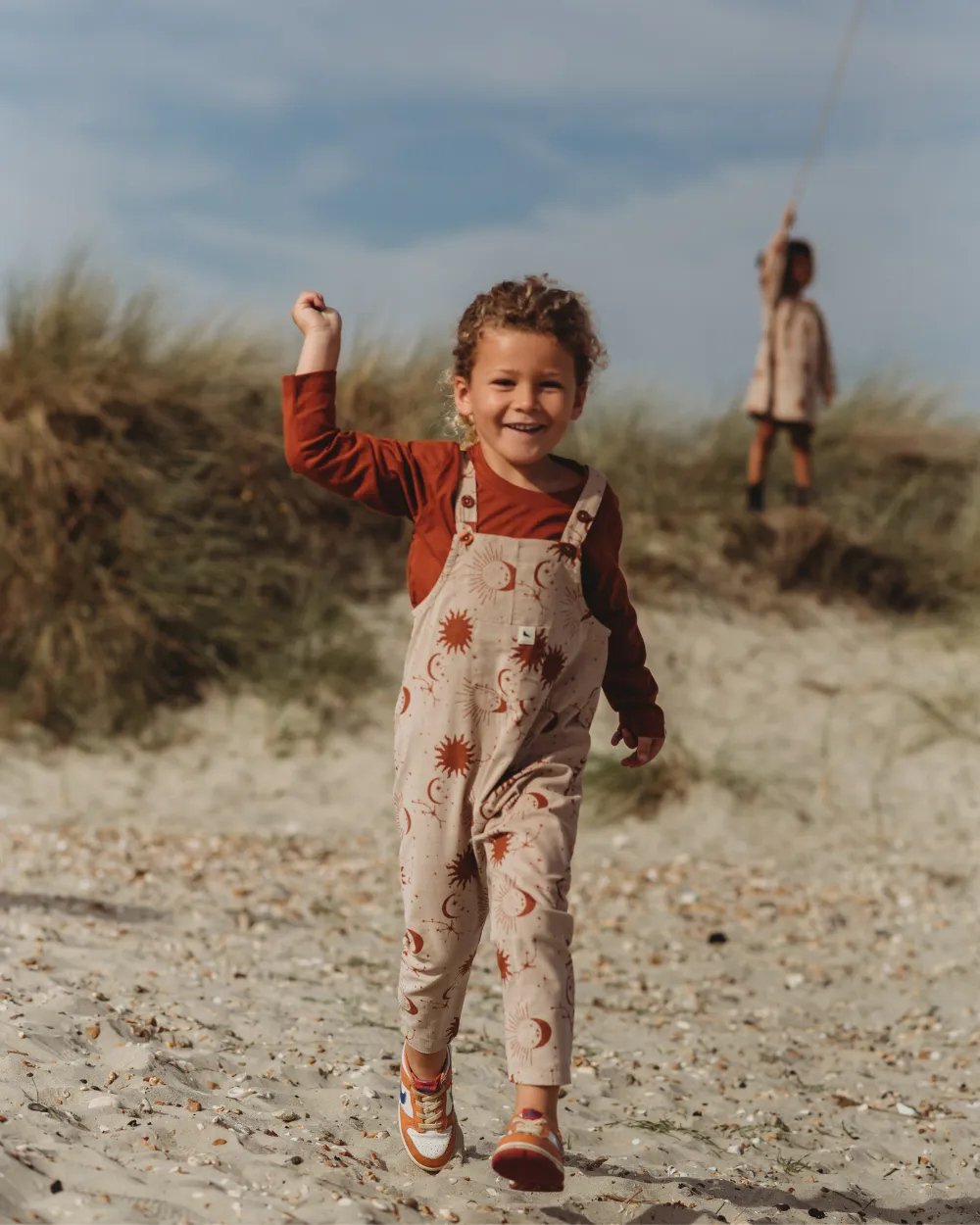 Beige Celestial Print Dungarees