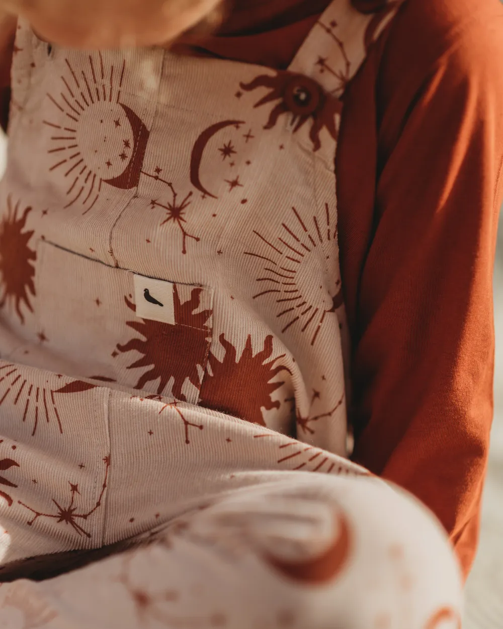 Beige Celestial Print Dungarees