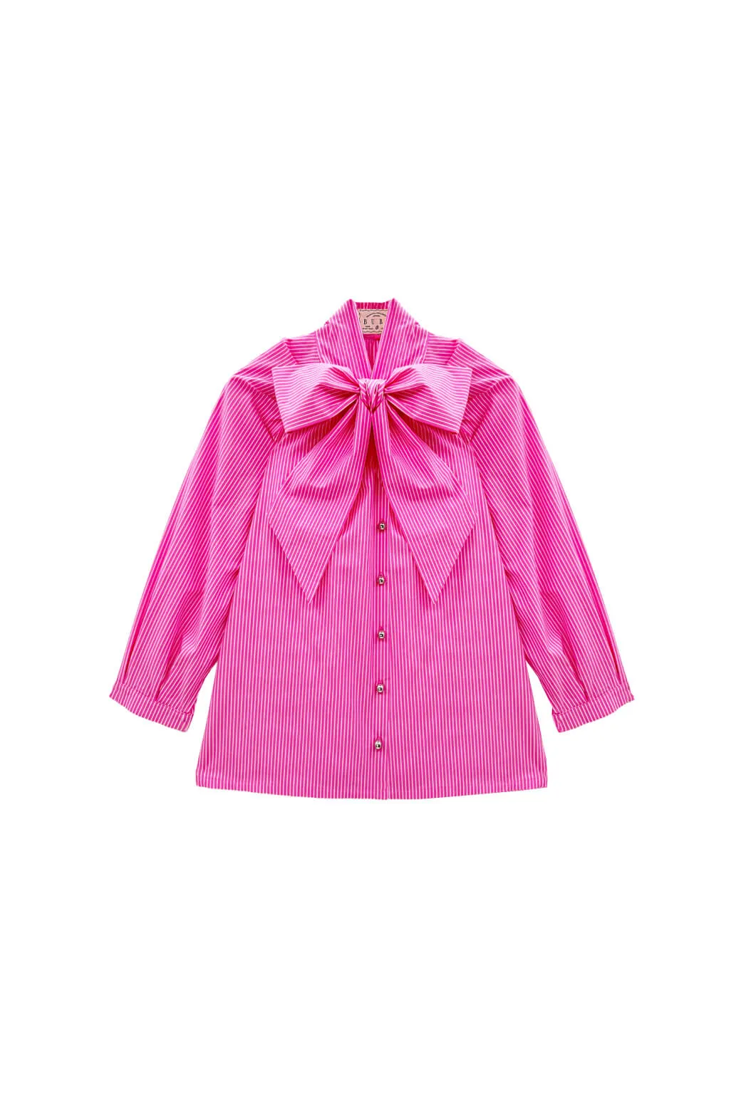 Big Bow Blouse - Pink Pinstripe